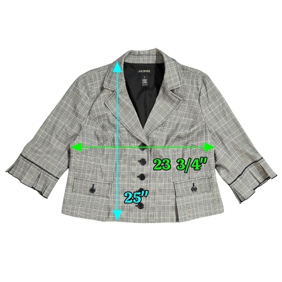Lane Bryant Gray Plaid Mini Houndstooth Blazer Pleated Cuffs Academia Preppy - Picture 3 of 8